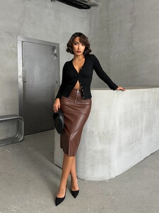 Topshow Coffee Leather Wholesale Skirt #2