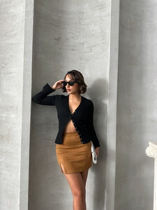 Topshow Tan Suede Slit Wholesale Skirt #3