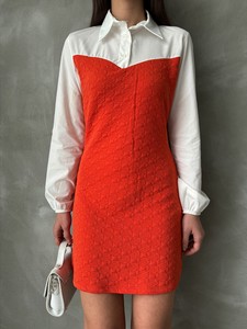 Topshow Orange Sleeve And Chest Top Poplin Knee Top Dress #4