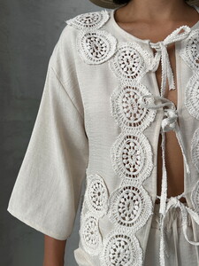 Topshow Stone Lace Detailed Lace-Up Blouse #4