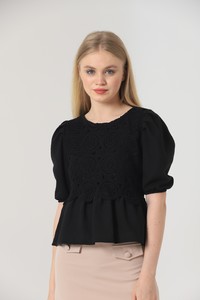 Topshow Black Lace Detailed Wholesale Blouse #1