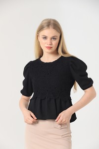 Topshow Black Lace Detailed Wholesale Blouse #3