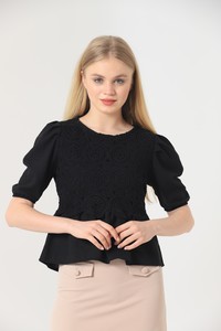 Topshow Black Lace Detailed Wholesale Blouse #2