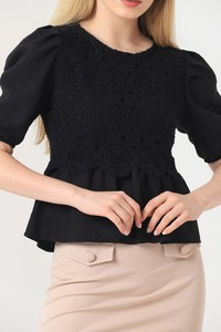 Topshow Black Lace Detailed Wholesale Blouse #4