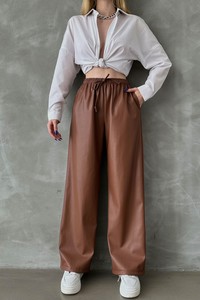 Topshow Tan Leather Wholesale Trousers #3