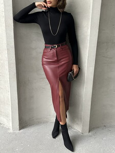 Topshow Burgundy Leather Wholesale Skirt #3