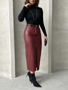 Topshow Burgundy Leather Wholesale Skirt #4