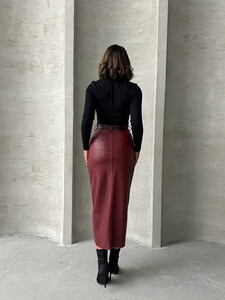 Topshow Burgundy Leather Wholesale Skirt #5