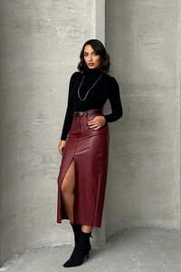 Topshow Burgundy Leather Wholesale Skirt #1