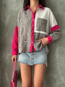 Topshow Gray Fuchsia Floral Wholesale Shirt #2