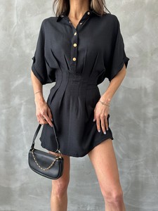 Topshow Black Short Linen Wholesale Dress #3