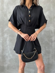 Topshow Black Short Linen Wholesale Dress #4