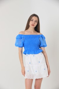 Topshow Blue Ruffled Gype Wholesale Blouse #2