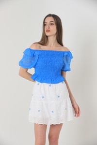 Topshow Blue Ruffled Gype Wholesale Blouse #1