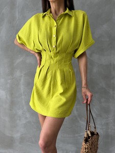 Topshow Pistachio Green Short Linen Wholesale Dress #4