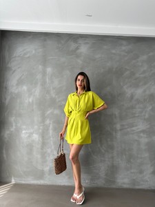 Topshow Pistachio Green Short Linen Wholesale Dress #3