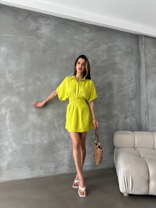 Topshow Pistachio Green Short Linen Wholesale Dress #2