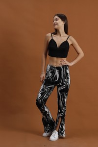 Topshow Black Marbled Slit Detailed Trousers #1