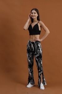 Topshow Black Marbled Slit Detailed Trousers #3