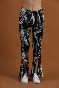 Topshow Black Marbled Slit Detailed Trousers #4