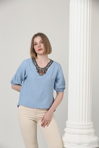 Blue collar stone blouse #3