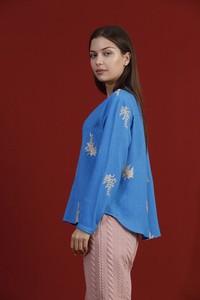 Topshow Blue Leaf Embroidered Wholesale Shirt #3