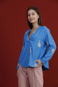 Topshow Blue Leaf Embroidered Wholesale Shirt #2