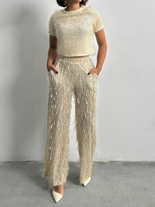 Topshow Stone Silver Sequin Tulle Wholesale Pants #4