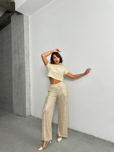 Topshow Stone Silver Sequin Tulle Wholesale Pants #3