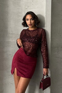 Topshow Burgundy Sequin Lace Wholesale Blouse #1