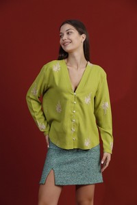 Topshow Pistachio Green Leaf Embroidered Wholesale Shirt #1