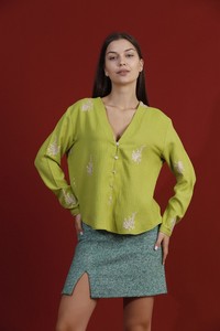 Topshow Pistachio Green Leaf Embroidered Wholesale Shirt #2