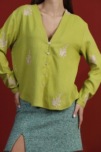 Topshow Pistachio Green Leaf Embroidered Wholesale Shirt #4