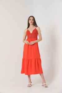 Topshow Orange Linen Strap V-neck Wholesale Dress #3