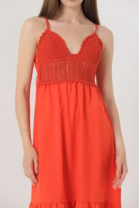 Topshow Orange Linen Strap V-neck Wholesale Dress #4