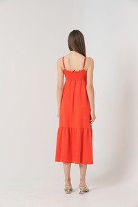 Topshow Orange Linen Strap V-neck Wholesale Dress #5