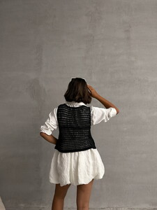 Topshow Black Buttoned Lace Vest #5