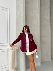 Topshow Burgundy Pocket Tassel Wholesale Shirt #3