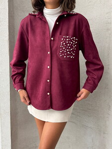 Topshow Burgundy Pocket Tassel Wholesale Shirt #4