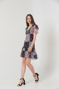 Topshow Mixed Floral V-Neck Short Sleeve Wholesale Dress #4