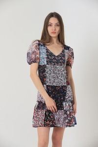 Topshow Mixed Floral V-Neck Short Sleeve Wholesale Dress #5