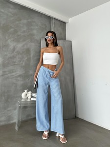 Topshow Blue Striped Linen Trousers #5