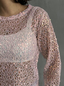 Topshow Pink Sequin Lace Wholesale Blouse #4