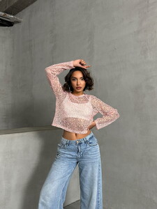 Topshow Pink Sequin Lace Wholesale Blouse #2