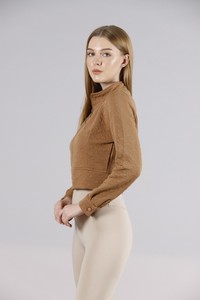 Topshow Camel Zippered Collar Wholesale Coat #3