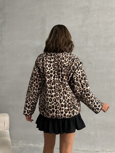 Topshow Leopard Leopard Patterned Quilted Front Tie Wholesale Jacket #5