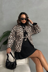 Topshow Leopard Leopard Patterned Quilted Front Tie Wholesale Jacket #1