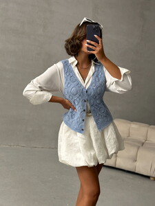 Topshow Blue Buttoned Lace Vest #3