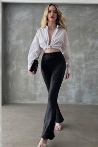 Topshow Black Lurex Lurex Wholesale Trousers #3