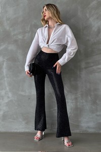 Topshow Black Lurex Lurex Wholesale Trousers #2